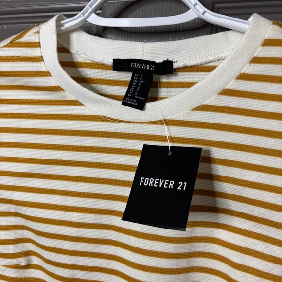 Forever 21 New Long Sleeve Striped Dress Mustard White Size S - Picture 5 of 8